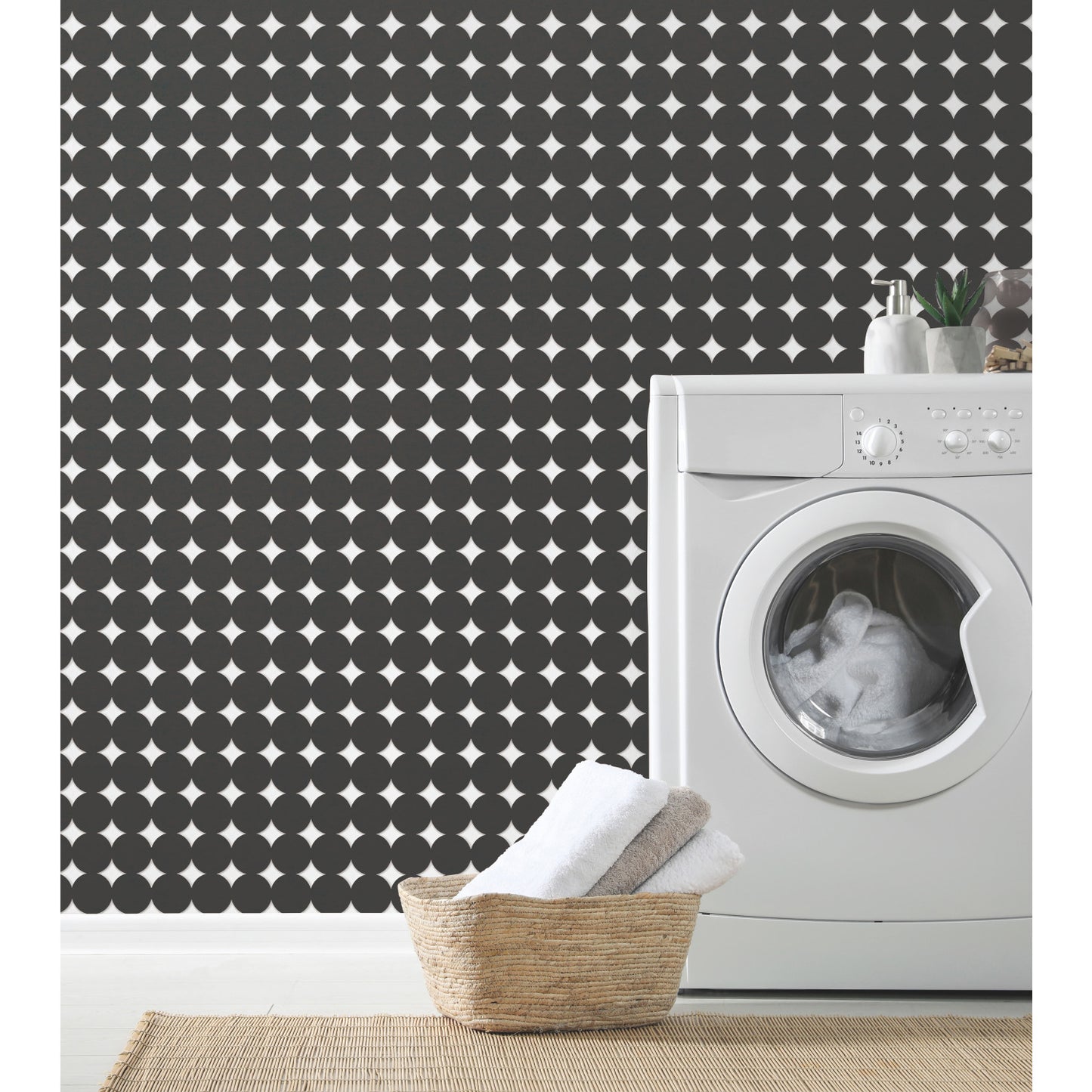 York Wallcoverings York Contract Modern Circles Charcoal Peel and Stick Tiles Modern Global Greys  Wallpaper - QWS1017