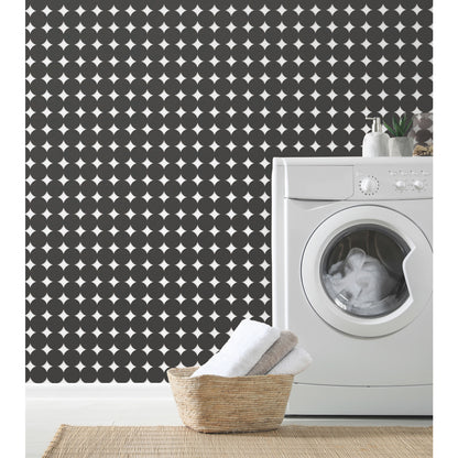York Wallcoverings York Contract Modern Circles Charcoal Peel and Stick Tiles Modern Global Greys  Wallpaper - QWS1017