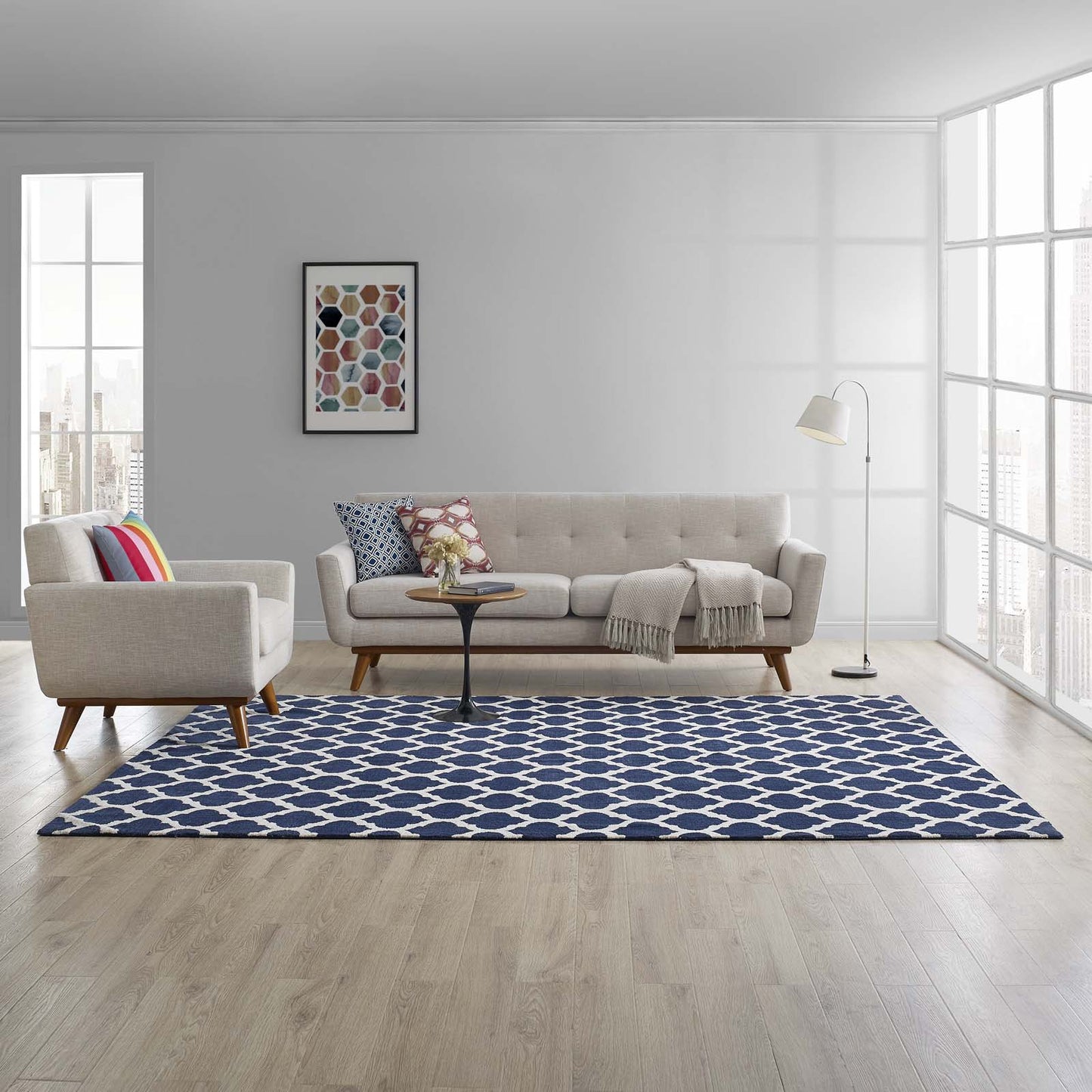 Modway Outlet Lida Moroccan Trellis 8x10 Area Rug by Modway  Living Room Rugs Navy and Ivory - R-1001A-810