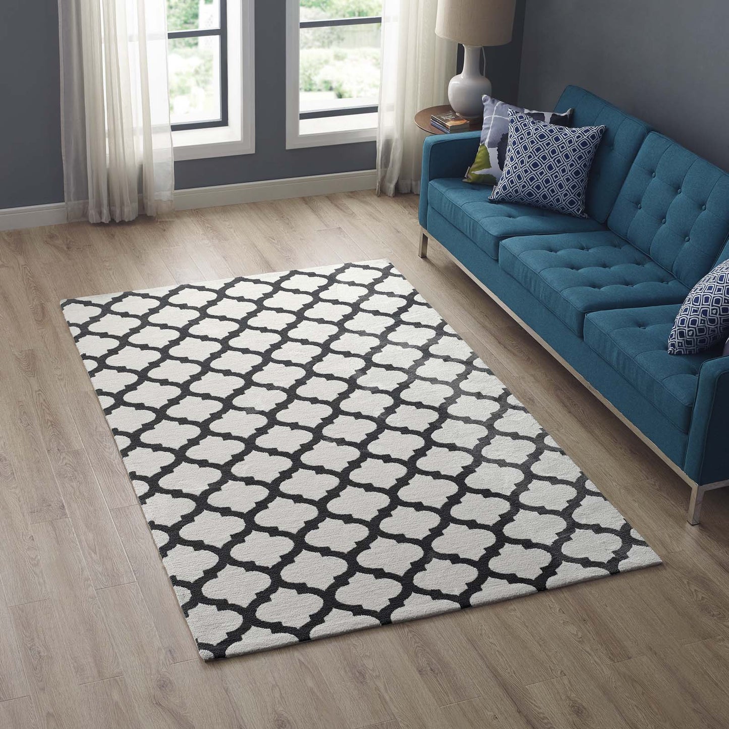 Modway Outlet Lida Moroccan Trellis 5x8 Area Rug by Modway  Living Room Rugs Ivory and Charcoal - R-1001C-58
