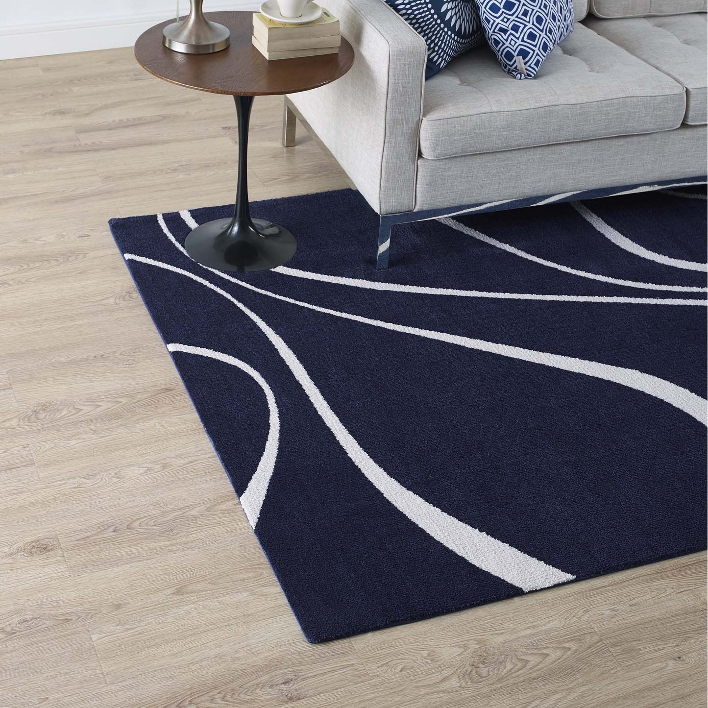 Modway Outlet Therese Abstract Swirl 5x8 Area Rug by Modway  Living Room Rugs Navy and Ivory - R-1002A-58
