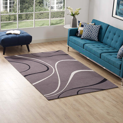 Modway Outlet Therese Abstract Swirl 5x8 Area Rug by Modway  Living Room Rugs Charcoal Black and Ivory - R-1002B-58