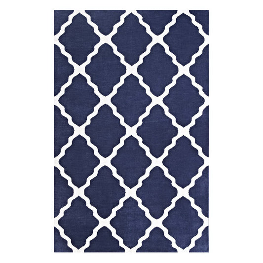 Modway Outlet Marja Moroccan Trellis 5x8 Area Rug by Modway  Living Room Rugs Navy and Ivory - R-1003A-58