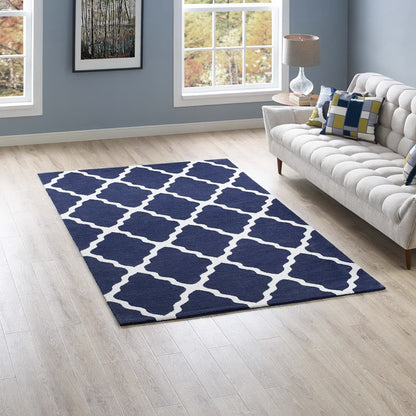 Modway Outlet Marja Moroccan Trellis 5x8 Area Rug by Modway  Living Room Rugs Navy and Ivory - R-1003A-58