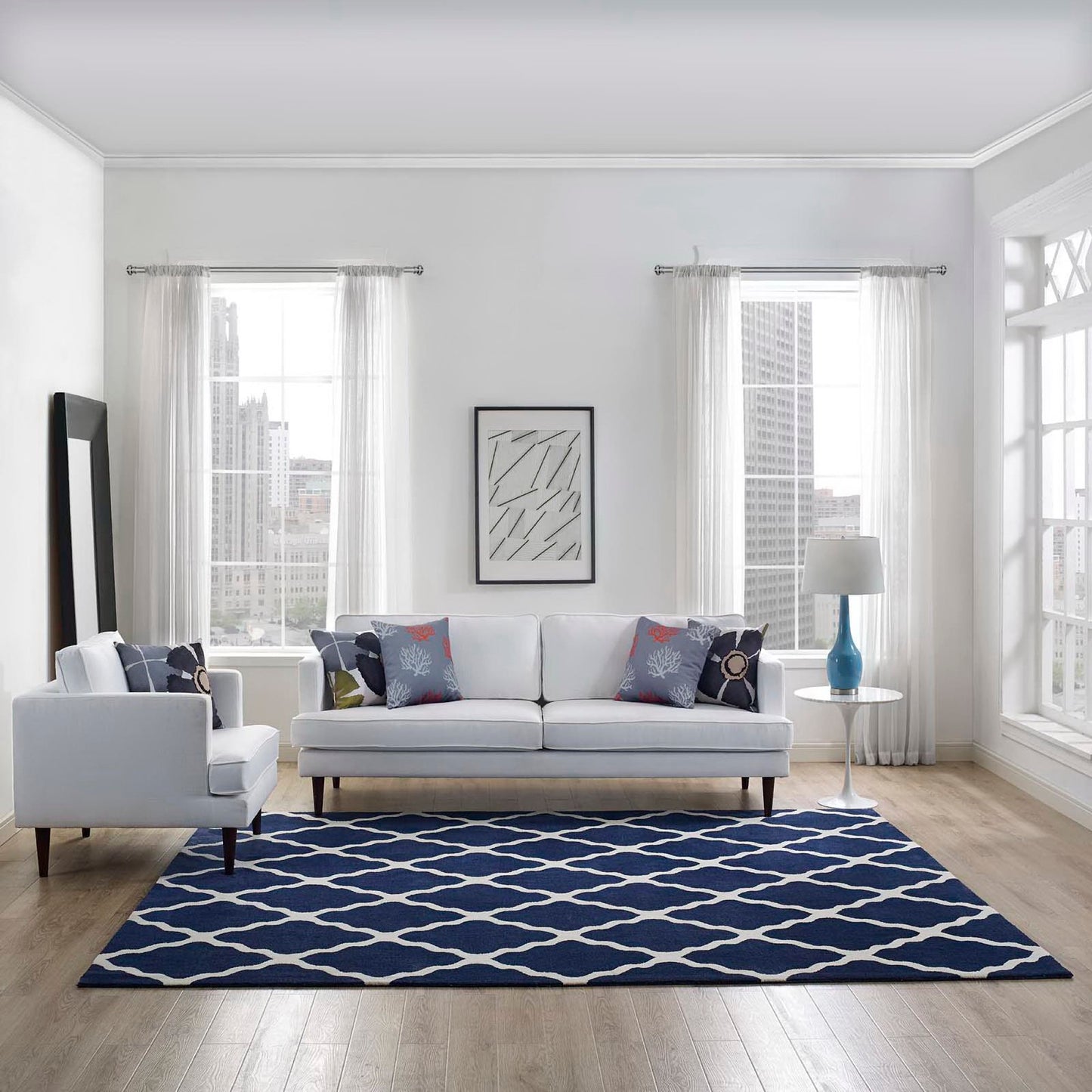 Modway Outlet Marja Moroccan Trellis 8x10 Area Rug by Modway  Living Room Rugs Navy and Ivory - R-1003A-810