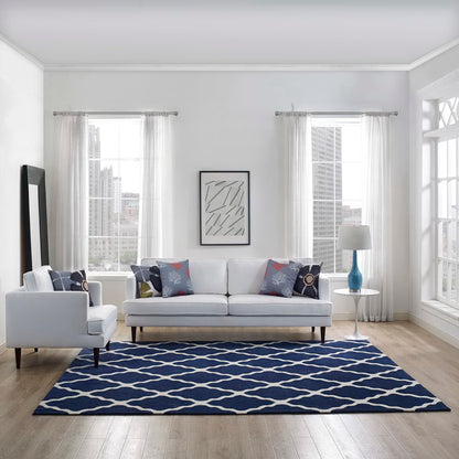 Modway Outlet Marja Moroccan Trellis 8x10 Area Rug by Modway  Living Room Rugs Navy and Ivory - R-1003A-810