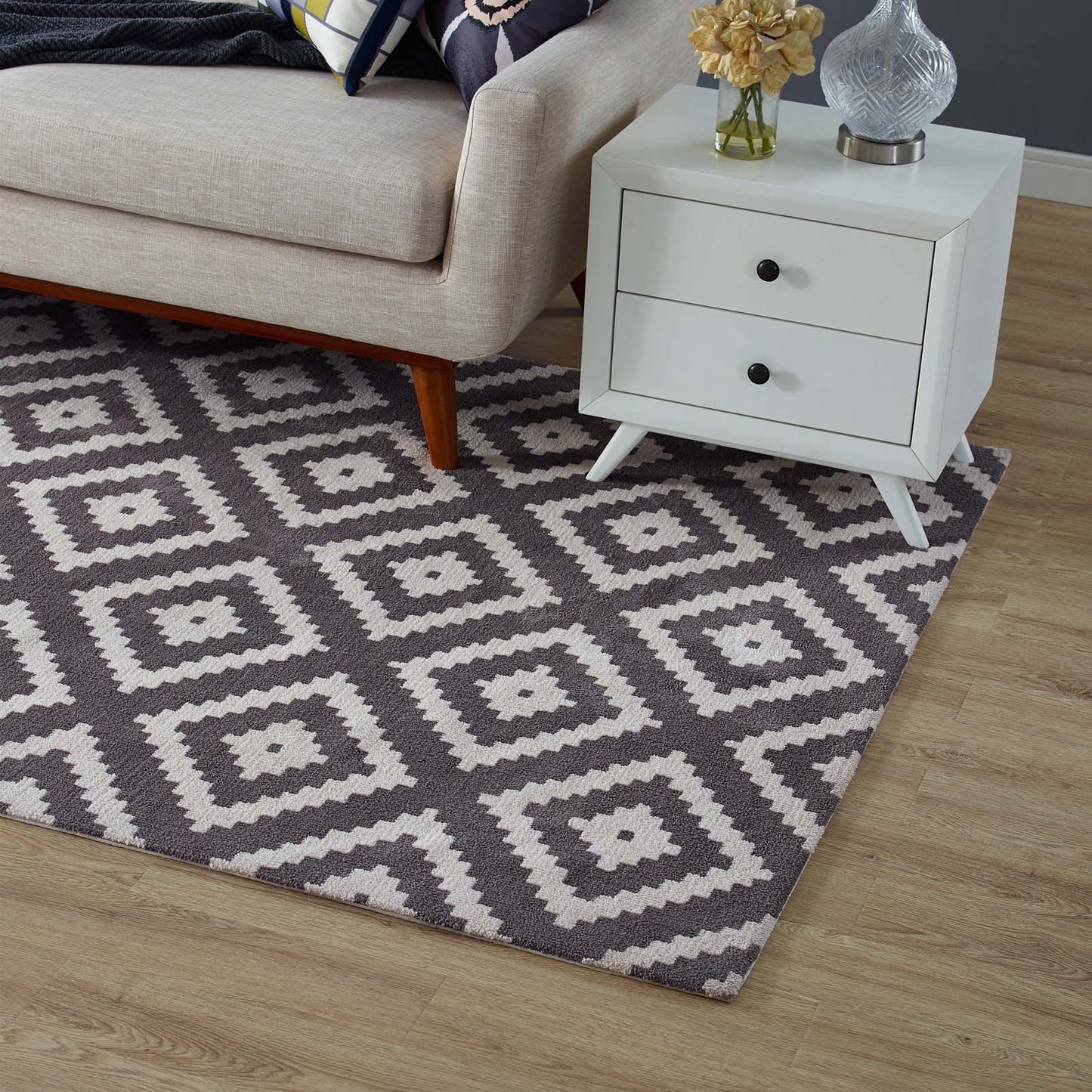 Modway Outlet Alika Abstract Diamond Trellis 5x8 Area Rug by Modway  Living Room Rugs Ivory and Charcoal - R-1004E-58