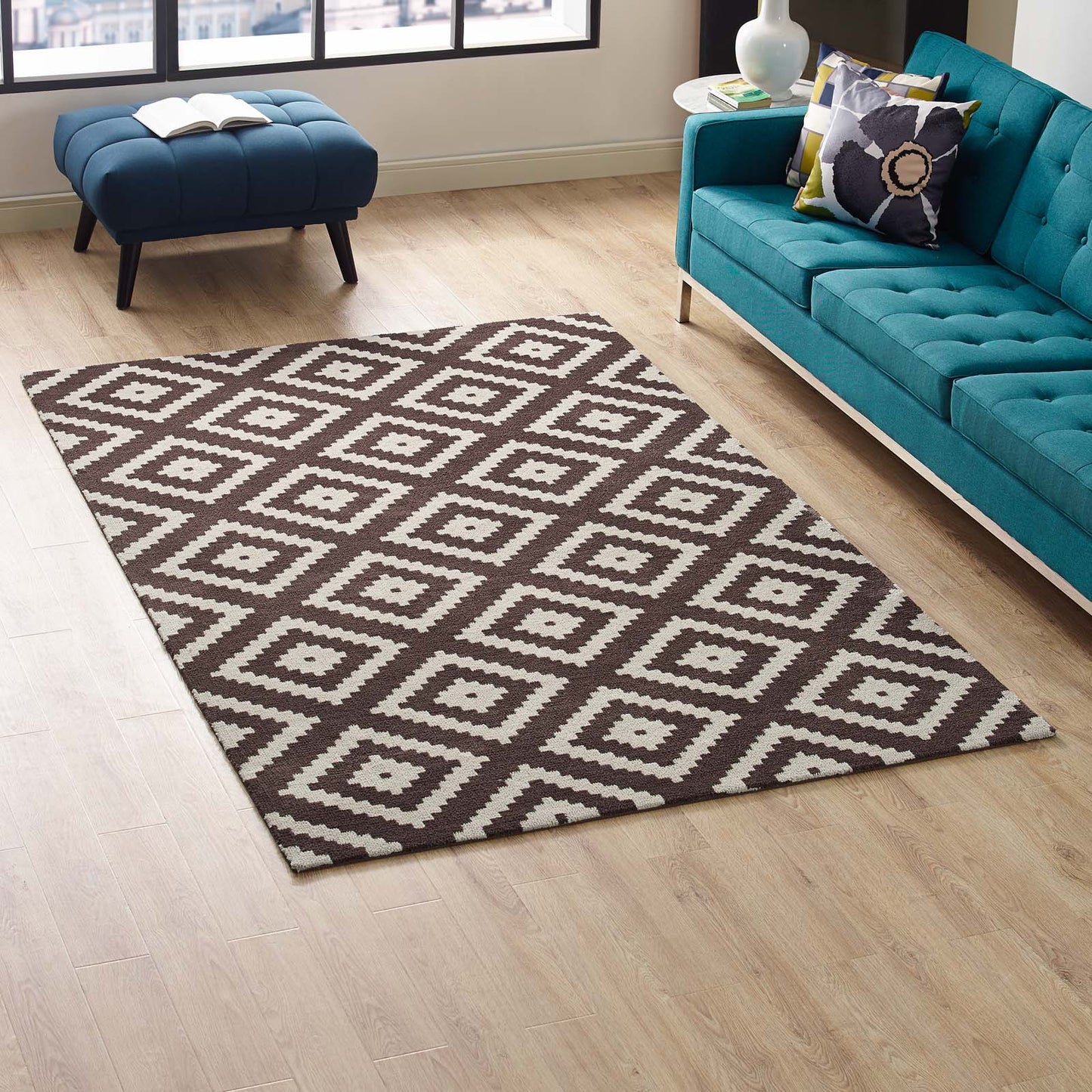 Modway Outlet Alika Abstract Diamond Trellis 5x8 Area Rug by Modway  Living Room Rugs Ivory and Brown - R-1004F-58