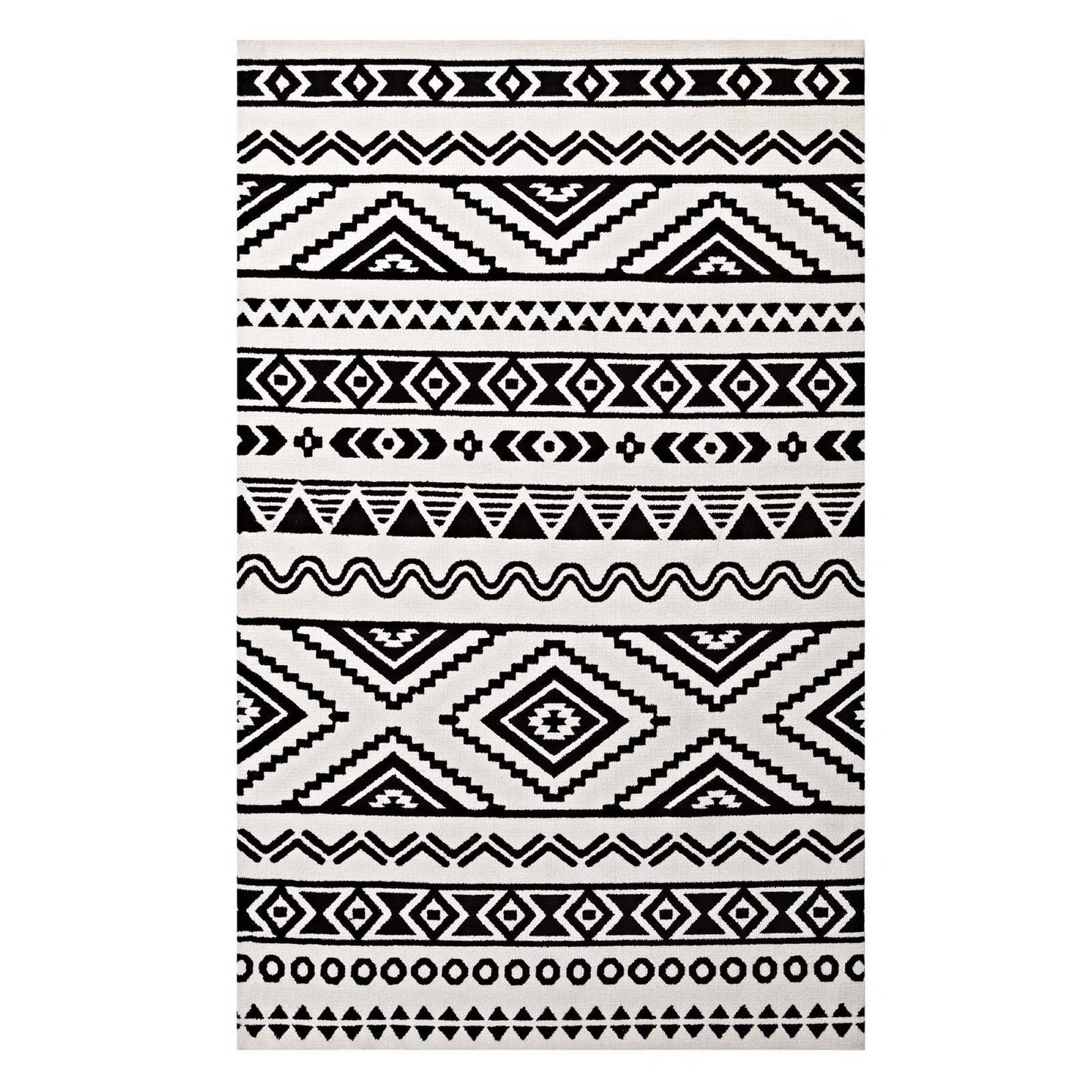 Modway Outlet Haku Geometric Moroccan Tribal 5x8 Area Rug by Modway  Living Room Rugs Black and White - R-1010A-58