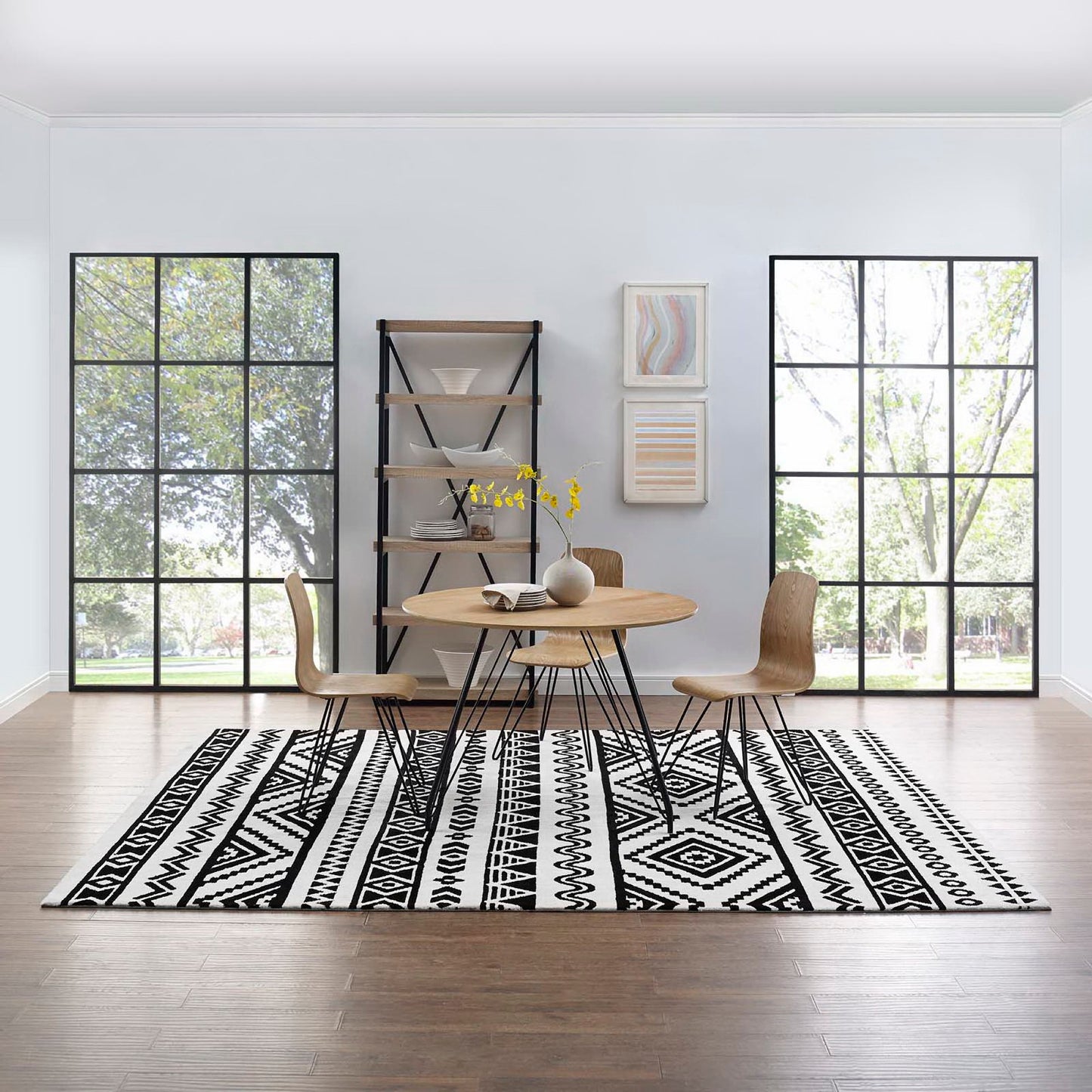 Modway Outlet Haku Geometric Moroccan Tribal 8x10 Area Rug by Modway  Living Room Rugs Black and White - R-1010A-810