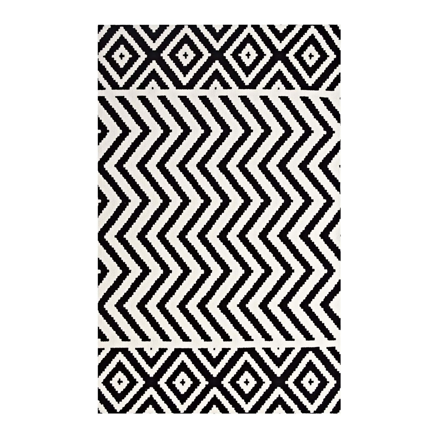 Modway Outlet Ailani Geometric Chevron / Diamond 8x10 Area Rug by Modway  Living Room Rugs Black and White - R-1011A-810
