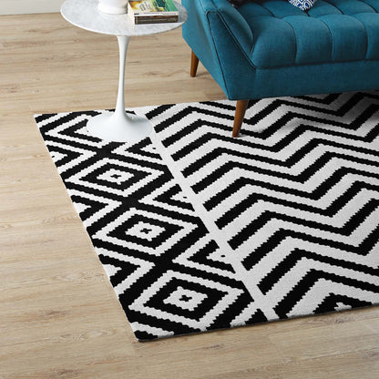 Modway Outlet Ailani Geometric Chevron / Diamond 8x10 Area Rug by Modway  Living Room Rugs Black and White - R-1011A-810