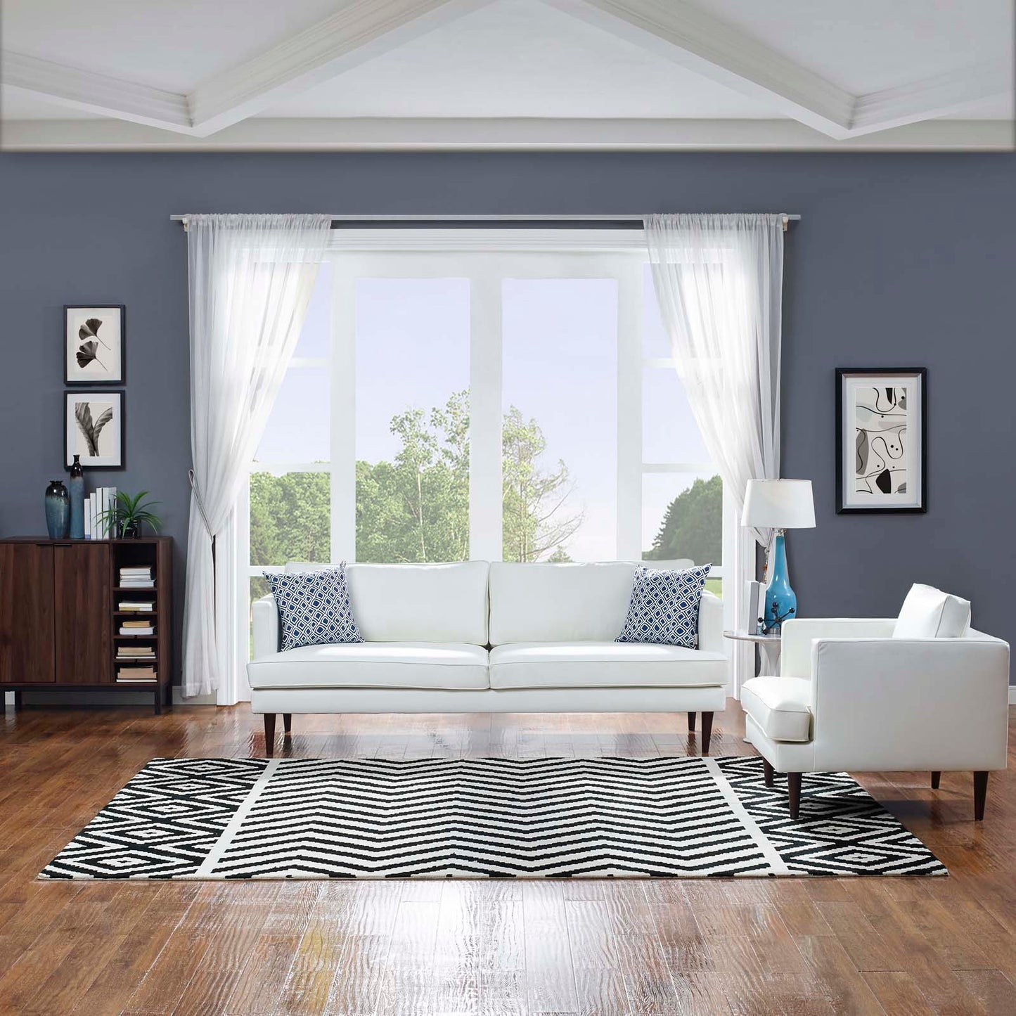 Modway Outlet Ailani Geometric Chevron / Diamond 8x10 Area Rug by Modway  Living Room Rugs Black and White - R-1011A-810