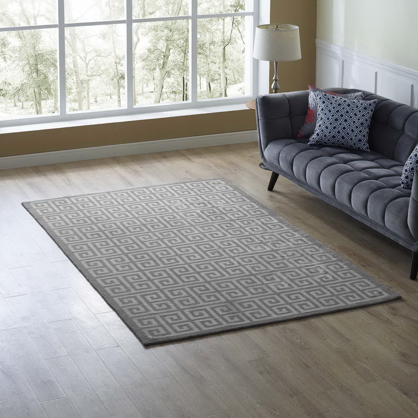 Modway Outlet Freydis Greek Key 5x8 Area Rug by Modway  Living Room Rugs White and Light Gray - R-1013B-58