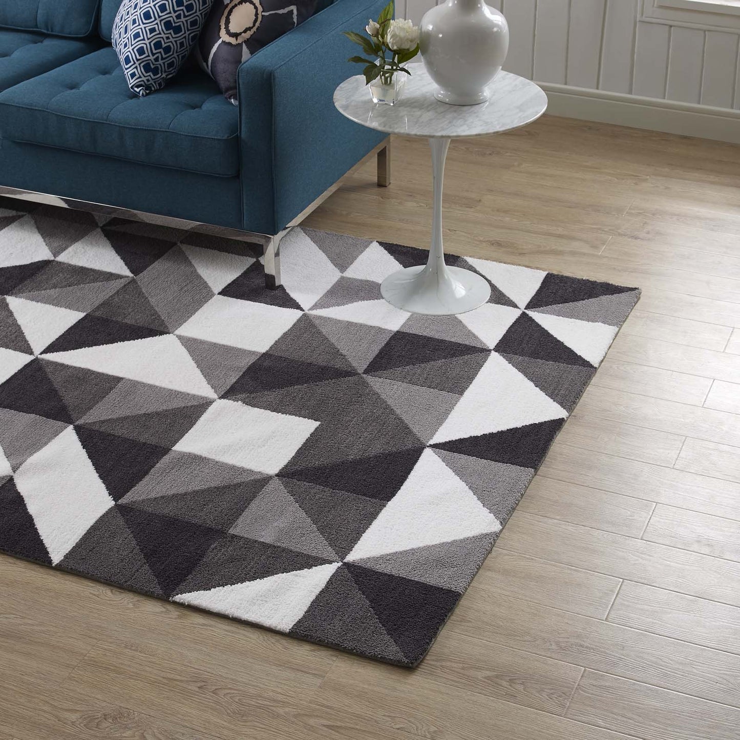 Modway Outlet Kahula Geometric Triangle Mosaic 8x10 Area Rug by Modway  Living Room Rugs Black Gray and White - R-1014A-810