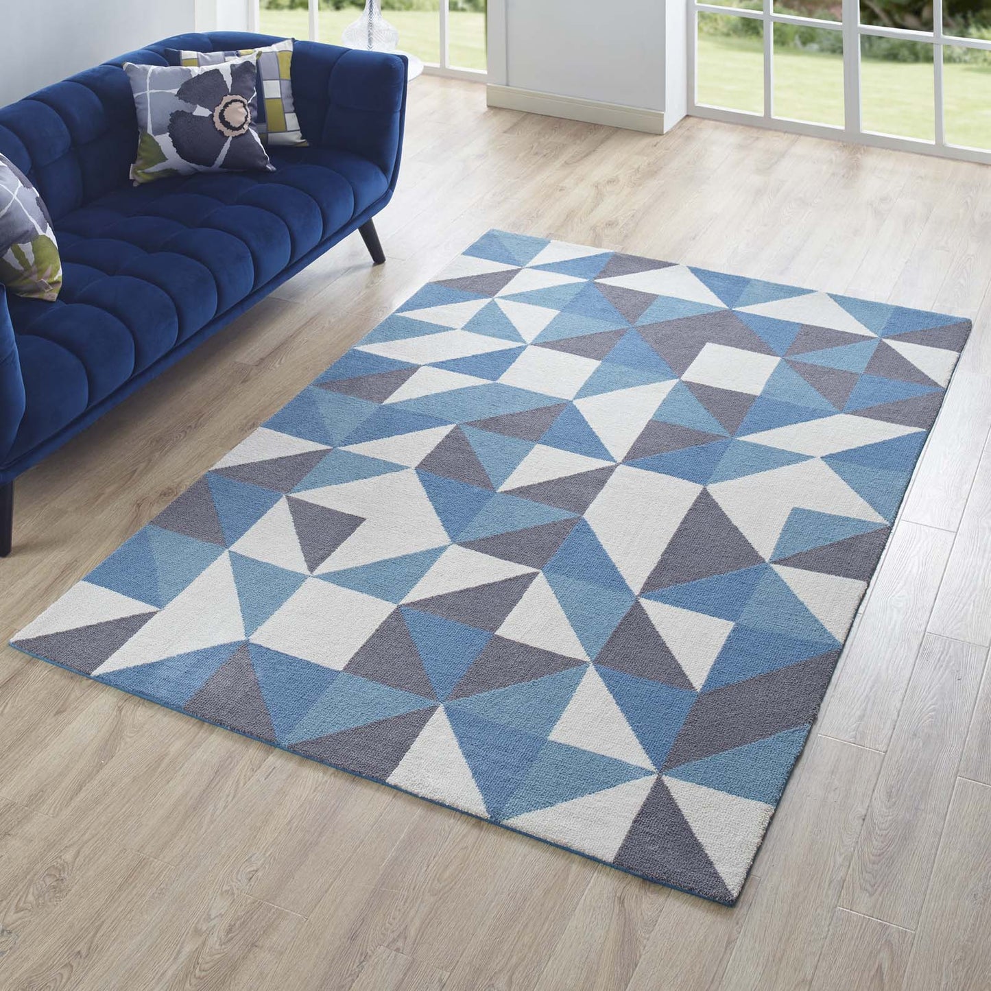 Modway Outlet Kahula Geometric Triangle Mosaic 5x8 Area Rug by Modway  Living Room Rugs Blue White and Gray - R-1014B-58