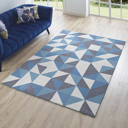 Modway Outlet Kahula Geometric Triangle Mosaic 5x8 Area Rug by Modway  Living Room Rugs Blue White and Gray - R-1014B-58