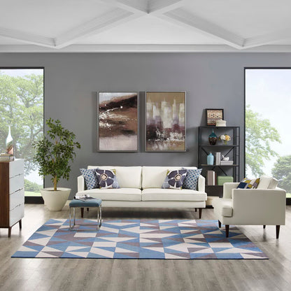 Modway Outlet Kahula Geometric Triangle Mosaic 8x10 Area Rug by Modway  Living Room Rugs Blue White and Gray - R-1014B-810