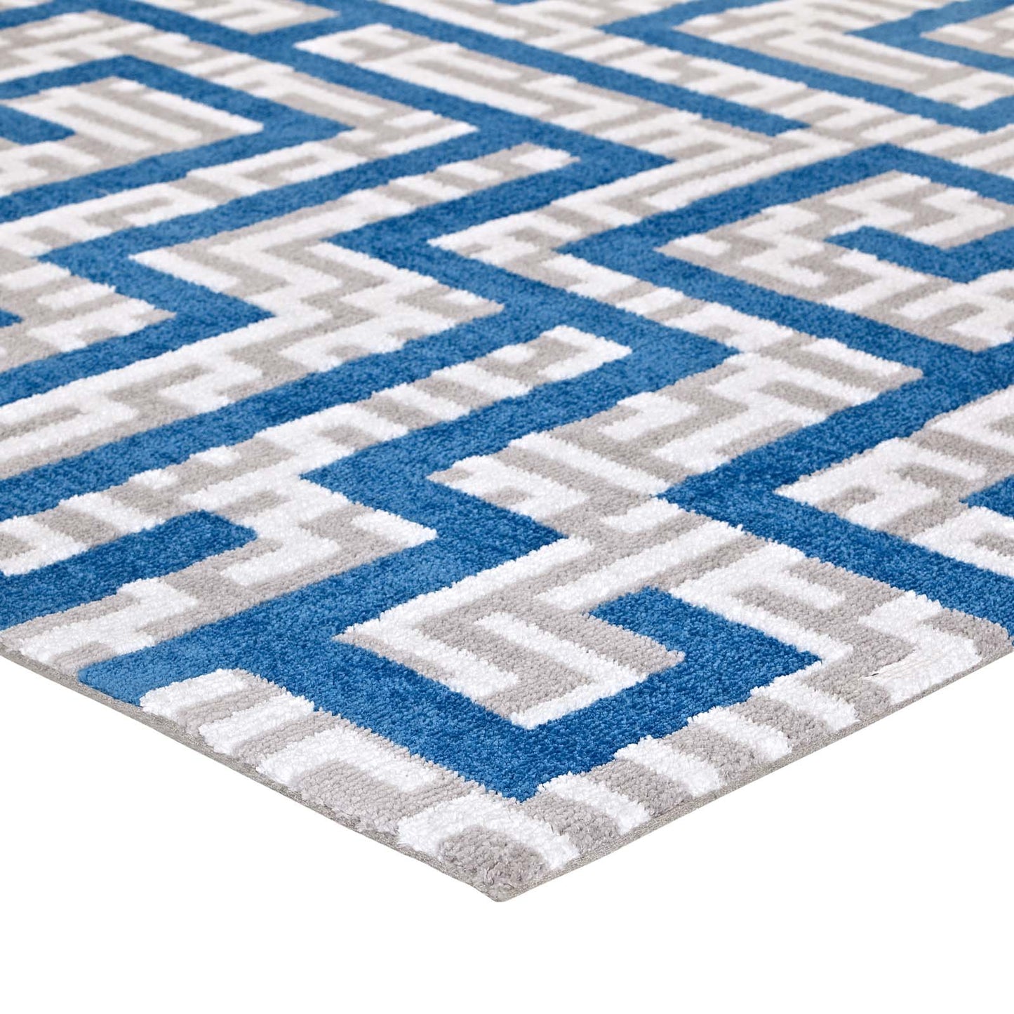 Modway Outlet Nahia Geometric Maze 5x8 Area Rug by Modway  Living Room Rugs Ivory Light Gray and Blue - R-1015A-58