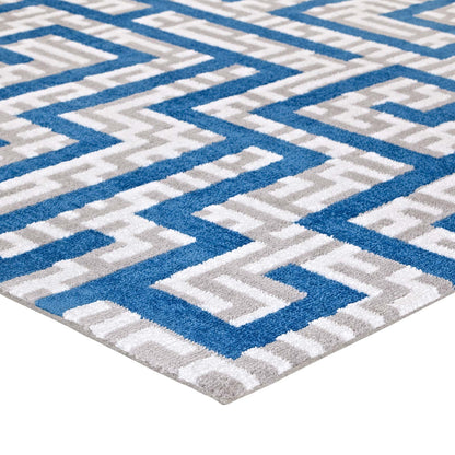 Modway Outlet Nahia Geometric Maze 5x8 Area Rug by Modway  Living Room Rugs Ivory Light Gray and Blue - R-1015A-58