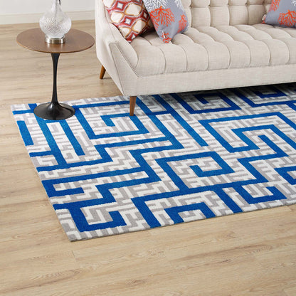 Modway Outlet Nahia Geometric Maze 8x10 Area Rug by Modway  Living Room Rugs Ivory Light Gray and Blue - R-1015A-810