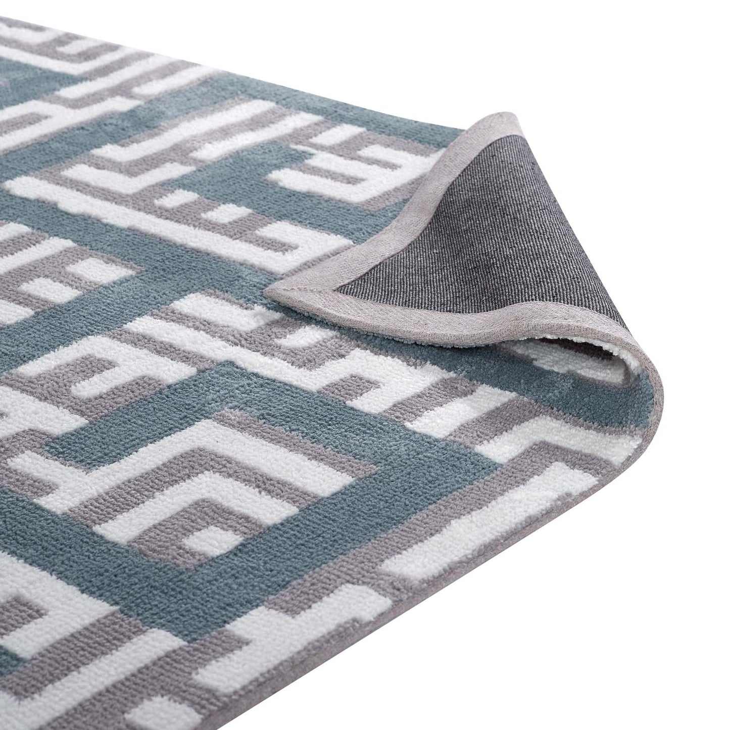 Modway Outlet Nahia Geometric Maze 5x8 Area Rug by Modway  Living Room Rugs Ivory Light Gray and Sky Blue - R-1015B-58