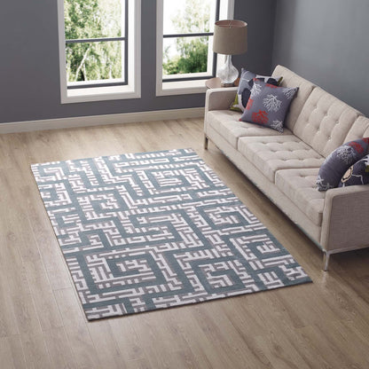 Modway Outlet Nahia Geometric Maze 5x8 Area Rug by Modway  Living Room Rugs Ivory Light Gray and Sky Blue - R-1015B-58