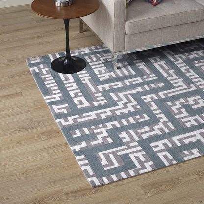 Modway Outlet Nahia Geometric Maze 5x8 Area Rug by Modway  Living Room Rugs Ivory Light Gray and Sky Blue - R-1015B-58