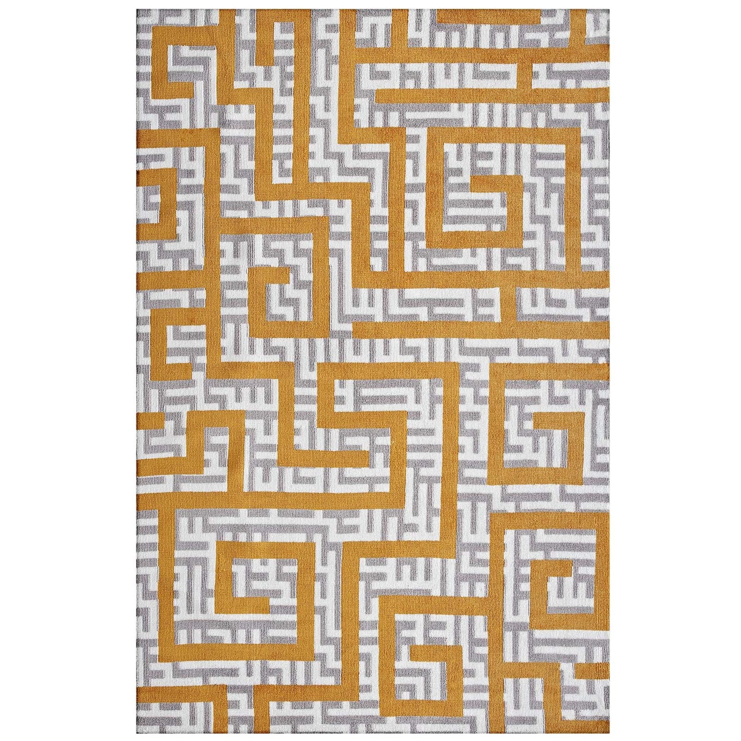 Modway Outlet Nahia Geometric Maze 5x8 Area Rug by Modway  Living Room Rugs Ivory Light Gray and Banana Yellow - R-1015C-58