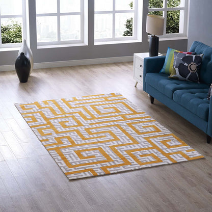Modway Outlet Nahia Geometric Maze 5x8 Area Rug by Modway  Living Room Rugs Ivory Light Gray and Banana Yellow - R-1015C-58