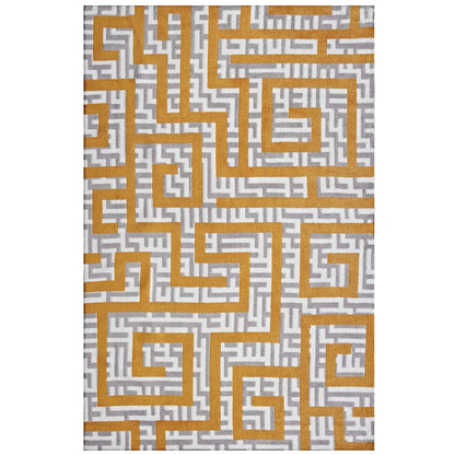 Modway Outlet Nahia Geometric Maze 8x10 Area Rug by Modway  Living Room Rugs Ivory Light Gray and Banana Yellow - R-1015C-810