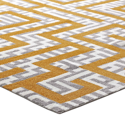 Modway Outlet Nahia Geometric Maze 8x10 Area Rug by Modway  Living Room Rugs Ivory Light Gray and Banana Yellow - R-1015C-810