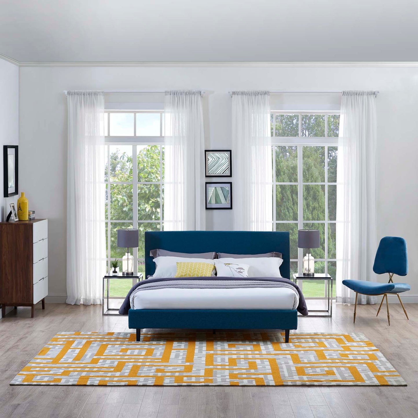 Modway Outlet Nahia Geometric Maze 8x10 Area Rug by Modway  Living Room Rugs Ivory Light Gray and Banana Yellow - R-1015C-810