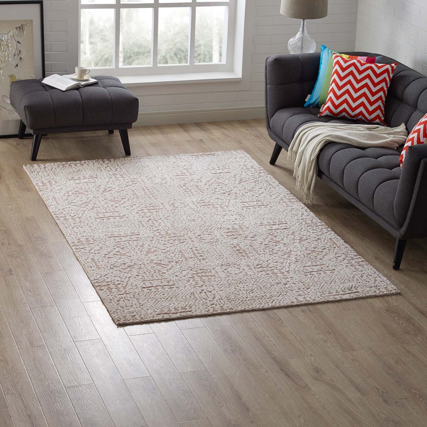 Modway Outlet Javiera Contemporary Moroccan 5x8 Area Rug by Modway  Living Room Rugs Ivory and Cameo Rose - R-1018B-58