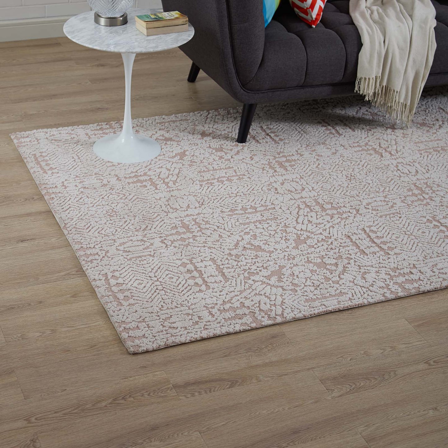 Modway Outlet Javiera Contemporary Moroccan 8x10 Area Rug by Modway  Living Room Rugs Ivory and Cameo Rose - R-1018B-810