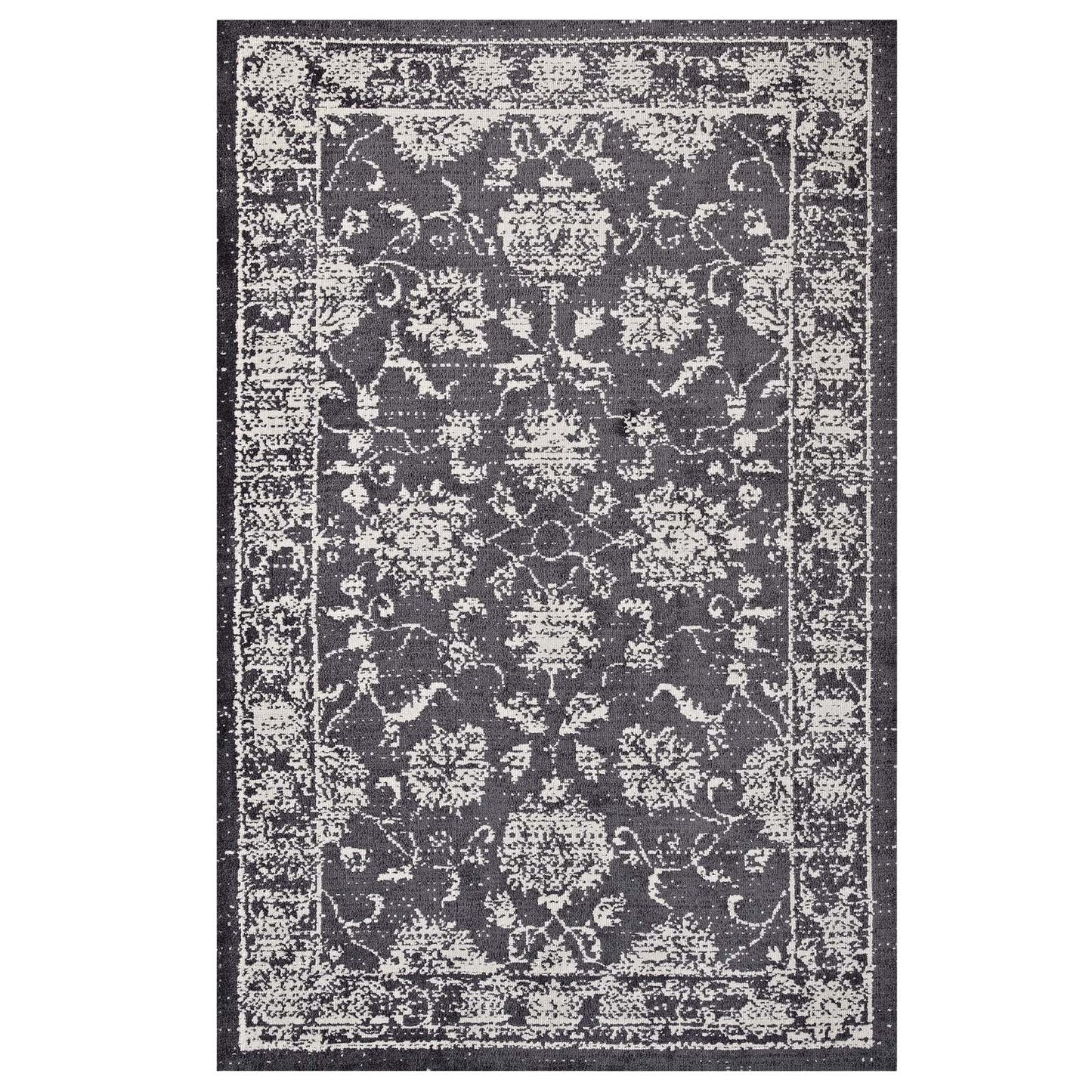 Modway Outlet Kazia Distressed Floral Lattice 5x8 Area Rug by Modway  Living Room Rugs Dark Gray and Ivory - R-1020A-58