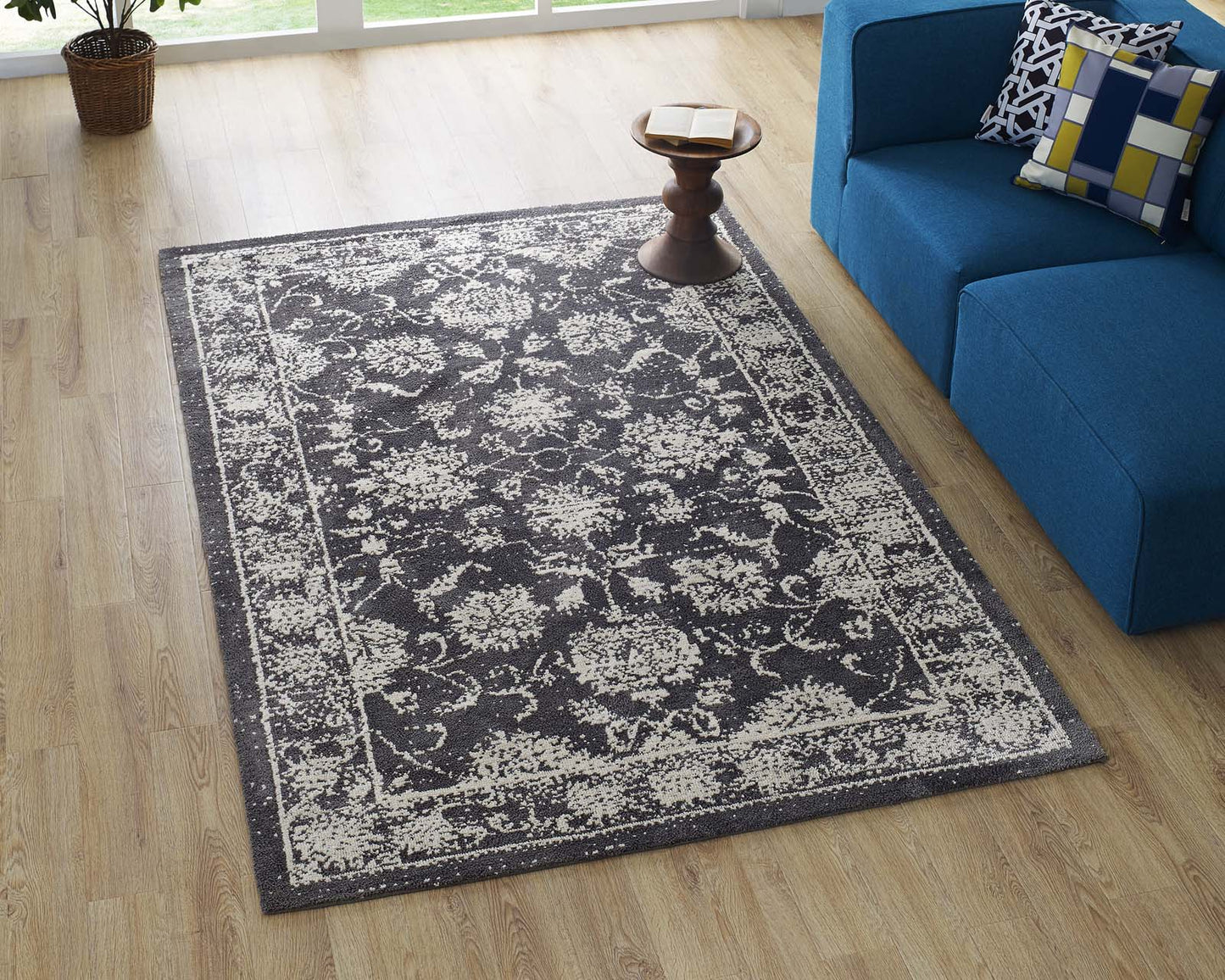 Modway Outlet Kazia Distressed Floral Lattice 5x8 Area Rug by Modway  Living Room Rugs Dark Gray and Ivory - R-1020A-58