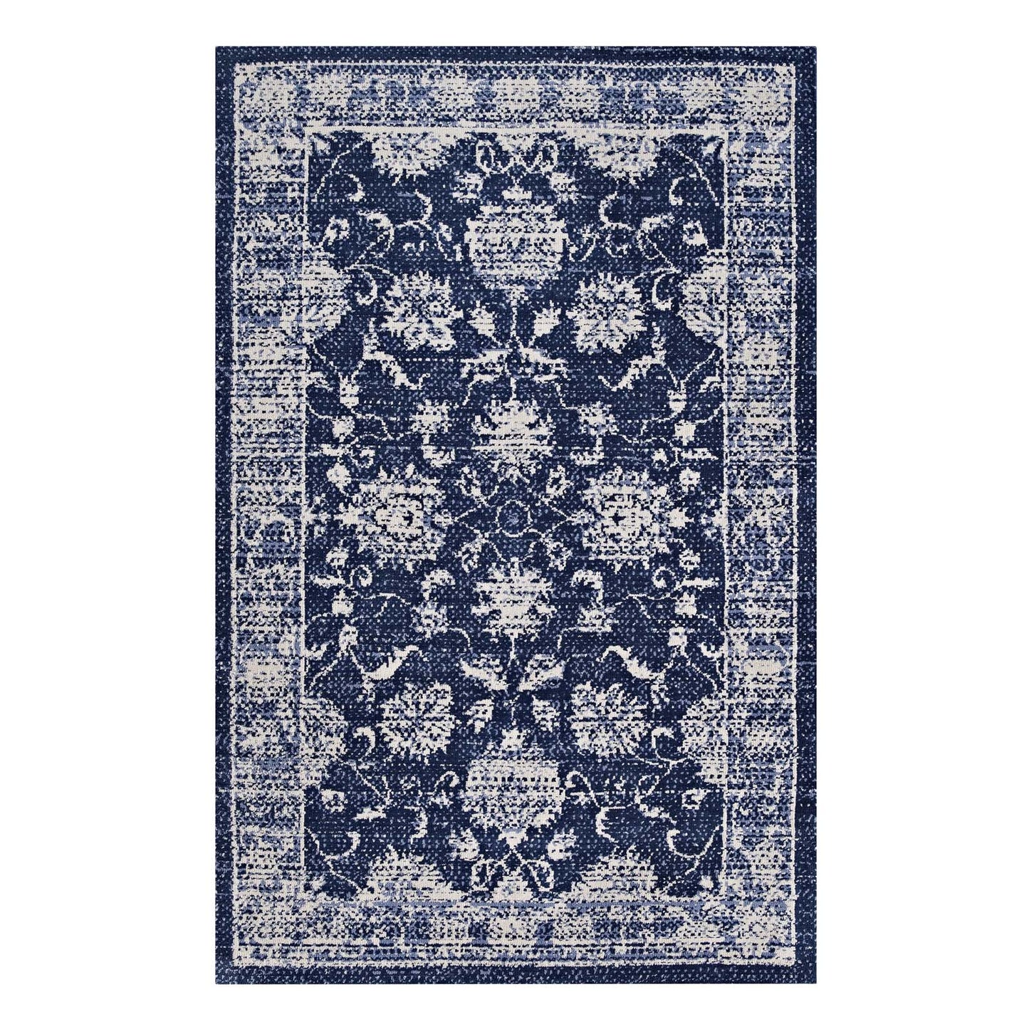 Modway Outlet Kazia Distressed Floral Lattice 5x8 Area Rug by Modway  Living Room Rugs Dark Blue and Ivory - R-1020B-58