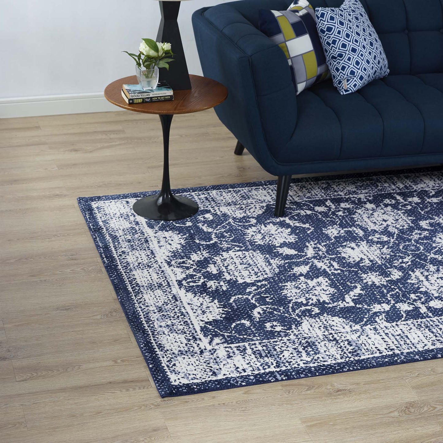 Modway Outlet Kazia Distressed Floral Lattice 5x8 Area Rug by Modway  Living Room Rugs Dark Blue and Ivory - R-1020B-58