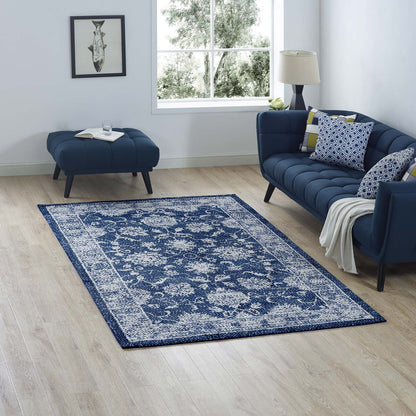Modway Outlet Kazia Distressed Floral Lattice 5x8 Area Rug by Modway  Living Room Rugs Dark Blue and Ivory - R-1020B-58