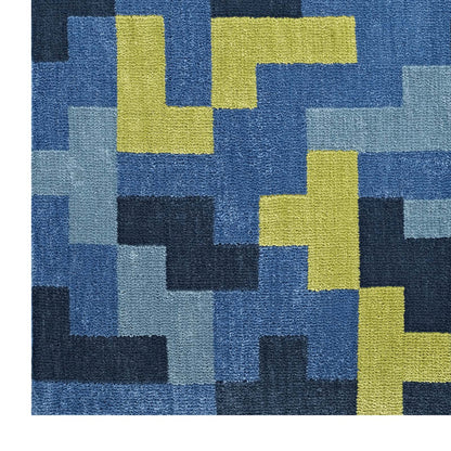 Modway Outlet Andela Interlocking Block Mosaic 8x10 Area Rug by Modway  Living Room Rugs Multicolored Blue and Light Olive Green - R-1022A-810