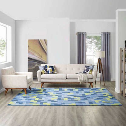 Modway Outlet Andela Interlocking Block Mosaic 8x10 Area Rug by Modway  Living Room Rugs Multicolored Blue and Light Olive Green - R-1022A-810