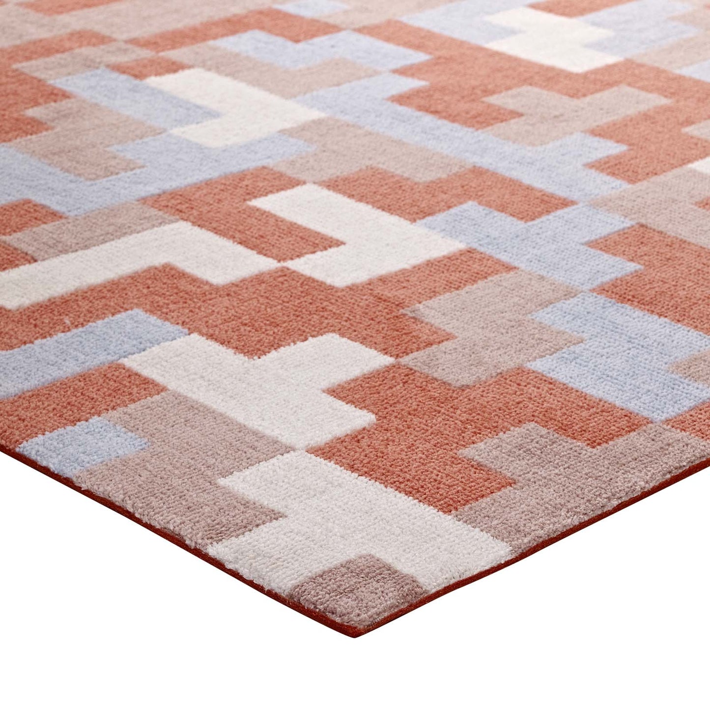 Modway Outlet Andela Interlocking Block Mosaic 8x10 Area Rug by Modway  Living Room Rugs Multicolored Coral and Light Blue - R-1022B-810