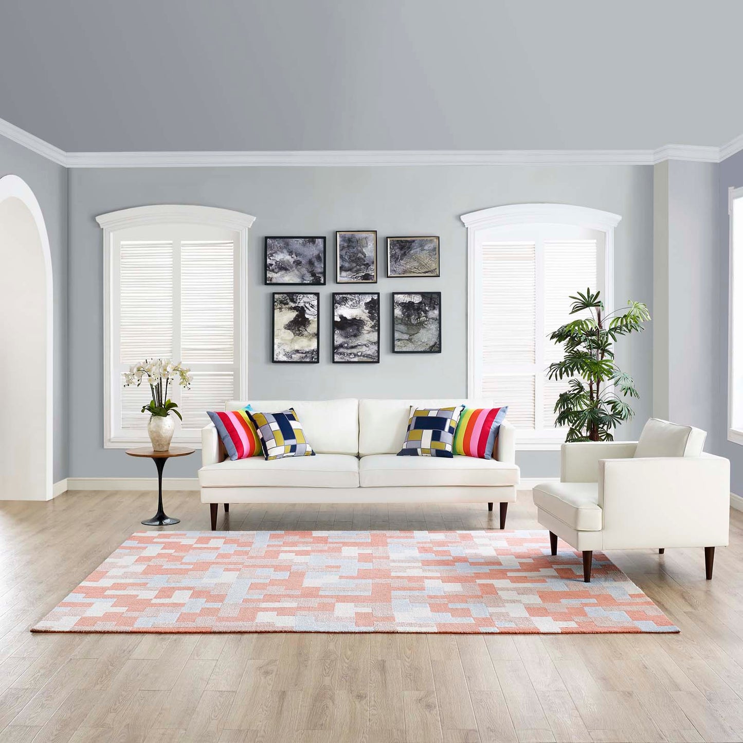 Modway Outlet Andela Interlocking Block Mosaic 8x10 Area Rug by Modway  Living Room Rugs Multicolored Coral and Light Blue - R-1022B-810