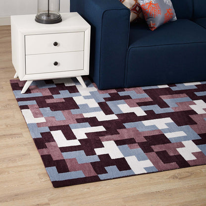 Modway Outlet Andela Interlocking Block Mosaic 5x8 Area Rug by Modway  Living Room Rugs Multicolored Red and Light Blue - R-1022C-58