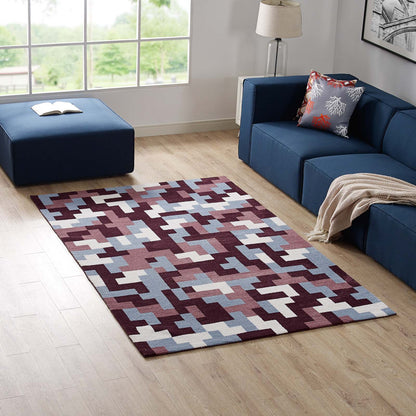 Modway Outlet Andela Interlocking Block Mosaic 5x8 Area Rug by Modway  Living Room Rugs Multicolored Red and Light Blue - R-1022C-58