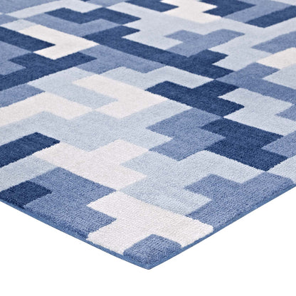 Modway Outlet Andela Interlocking Block Mosaic 5x8 Area Rug by Modway  Living Room Rugs Multicolored Light and Dark Blue - R-1022D-58