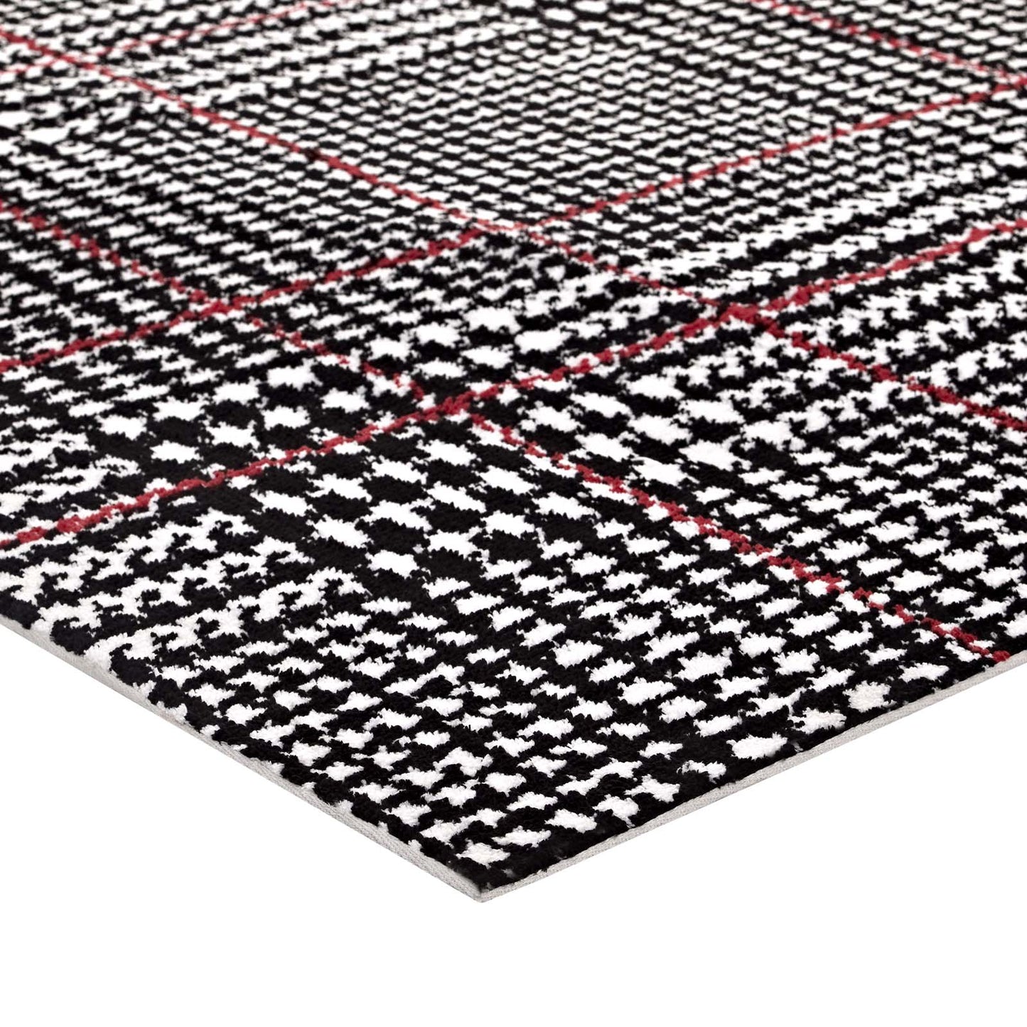 Modway Outlet Kaja Abstract Plaid 5x8 Area Rug by Modway  Living Room Rugs Ivory Black and Red - R-1024A-58