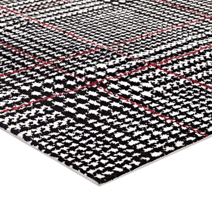 Modway Outlet Kaja Abstract Plaid 5x8 Area Rug by Modway  Living Room Rugs Ivory Black and Red - R-1024A-58