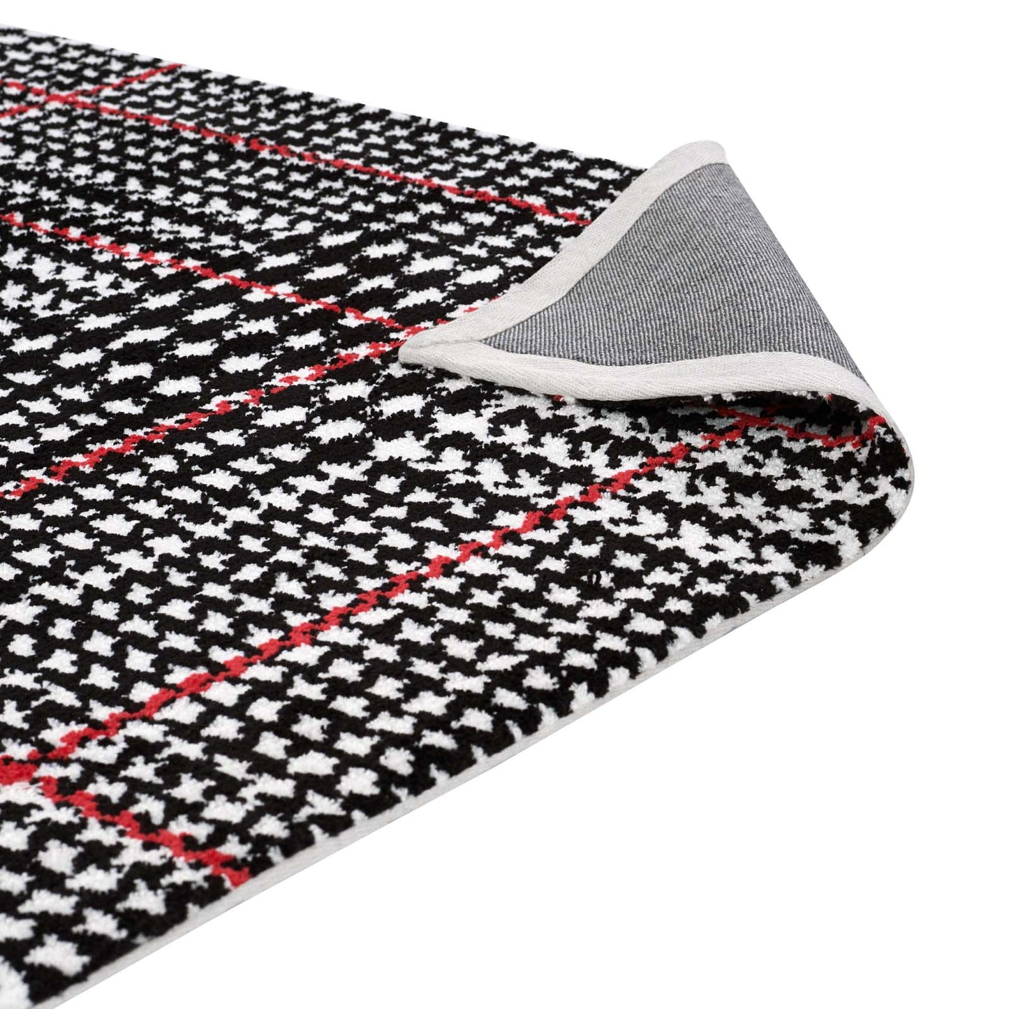 Modway Outlet Kaja Abstract Plaid 5x8 Area Rug by Modway  Living Room Rugs Ivory Black and Red - R-1024A-58